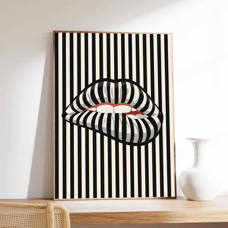 Interior Design Home Decor - Affiche murale en toile rayée en
